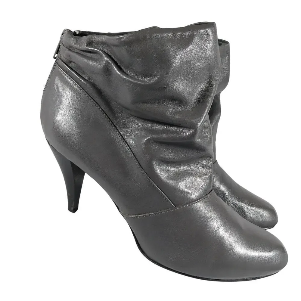 NINE WEST! BAILEY TAUPE BROWN GENUINE LEATHER, BACK HEEL ZIPPER BOOTS! SZ 9.5M